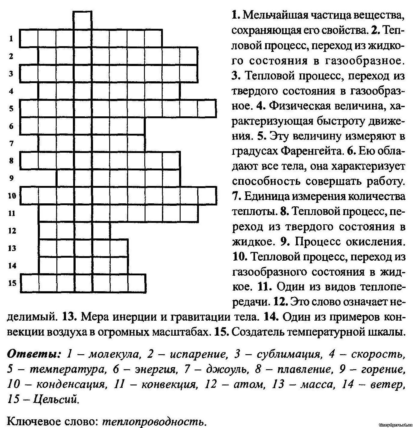 Кроссворды про физику с ответами для 7 класса